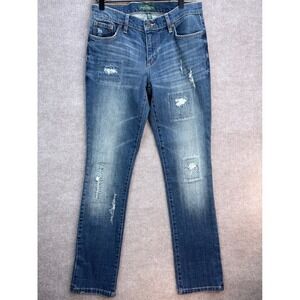 Lauren Ralph Lauren Distressed Patched Straight Leg Jeans 8 Modern Skinny NWOT